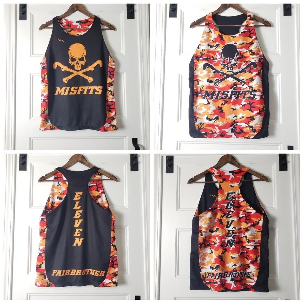 Misfits Reversible Racerback Tank Womens S Skull Camo LaCrosse Black Orange - Picture 1 of 11